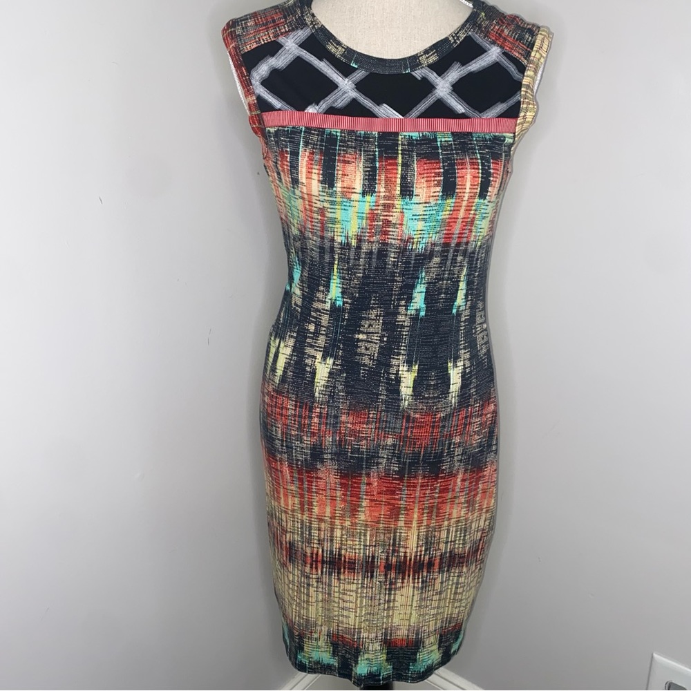 Weston Wear Anthropologie abstract ikat sleeveless sheath knit dress size Medium